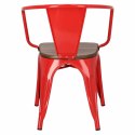 D2.DESIGN Krzesło Paris Arms Wood metalowe czerwone, drewno sosnowe kolor orzech