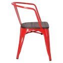 D2.DESIGN Krzesło Paris Arms Wood metalowe czerwone, drewno sosnowe szczotkowane kolor orzech