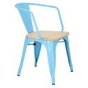 D2.DESIGN Krzesło Paris Arms Wood metalowe niebieskie, drewno sosnowe naturalna