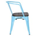 D2.DESIGN Krzesło Paris Arms Wood metalowe niebieskie, drewno sosna szczotkowana kolor orzech