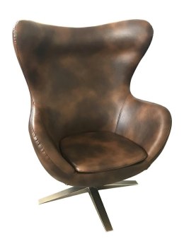 King Home Fotel EGG SZEROKI PU brąz vintage czekolada - fotel obrotowy z funkcją bujania - kołyska - ekoskóra /stelaż chromowany