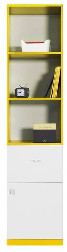 REGAŁ MŁODZIEŻOWY Z SZUFLADĄ I PÓŁKAMI MOBI System MO5 Meblar - Biały Lux / Żółty - regał z szafkami i szufladą PŁYTA LAMINOWANA