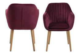 ACTONA Krzesło do jadalni, salonu Emilia Velvet bordeaux bordowe - pikowane siedzisko, podstawa z olejowanego dębowego drewna