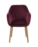 ACTONA Krzesło do jadalni, salonu Emilia Velvet bordeaux bordowe - pikowane siedzisko, podstawa z olejowanego dębowego drewna