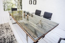 Invicta Interior INVICTA stół do jadalni EUPHORIA BARRACUDA 200cm z drewna tekowego, nogi chromowane, prosotkątny