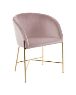 Actona ACTONA krzesło do jadalni NELSON brudny róż - tapicerowane jasno różowe z podłokietnikami, nogi złote metalowe