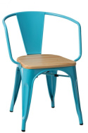 D2.DESIGN Krzesło Paris Arms Wood metalowe niebieskie, drewno sosnowe naturalna