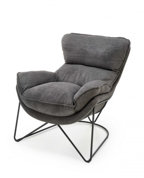 VOLKER fotel wypoczynkowy c.popiel / czarny - wygodny tapicerowany, szary fotel - miękkie siedzisko i oparcie - metalowe nogi