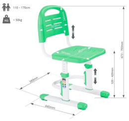 SST3LS Green - Regulowane krzesełko dziecięce FunDesk - zielone krzesło do biurka dla dziecka 3-14 lat - regulowana wysokość