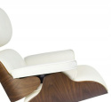 King Home Fotel obrotowy LOUNGE VA PREMIUM SZEROKI biały skóra naturalna z podnóżkiem obrotowym - sklejka orzech