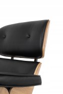 King Home Fotel obrotowy LOUNGE czarny z podnóżkiem obrotowym - skóra naturalna, sklejka jesion