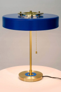 King Home Lampa biurkowa stołowa nocna ARTE niebieska - aluminium podstawa złota szkło mleczne włącznik łańcuszkowy 3xE14