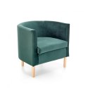 Halmar CLUBBY 2 fotel wypoczynkowy ciemny zielony / naturalny, tapicerowany, nogi drewno lite, poduszka na siedzisku - kubełkowy