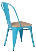 D2.DESIGN Krzesło Paris Wood niebieskie metalowe siedzisko drewno sosna naturalna