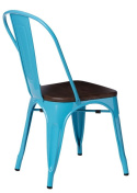 D2.DESIGN Krzesło Paris Wood niebieskie metalowe siedzisko drewno sosnowe kolor orzech do jadalni restauracji kuchni