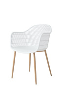 Simplet Krzesło Fotel Becker tworzywo PP białe/ nogi metal okleinowany naturalny z podłokietnikami