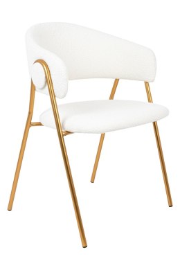 King Home Krzesło VERSO BOUCLE białe tkanina podstawa metal satynowe złoto do salonu jadalni restauracji