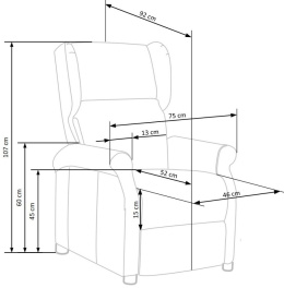 Halmar AGUSTIN 2 fotel wypoczynkowy rozkładany czarny, materiał: tkanina velvet