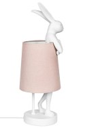 Kare Design KARE lampa stołowa RABBIT polirezyna lakierowana biała / różowy klosz lniany w kształcie króliczka E14