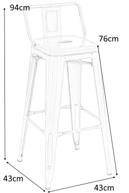 King Home Hoker Krzesło barowe TOWER BACK 76 (Paris) czarny metalowy z oparciem do kuchni do baru