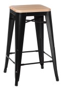D2.DESIGN Hoker Stołek barowy Paris Wood 75cm czarny metal lakierowany siedzisko drewniane sosna naturalny
