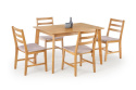 Halmar CORDOBA stół + 4 krzesła zestaw lite drewno kauczukowe kolor Jasny Dąb tapicerka tkanina Mokate