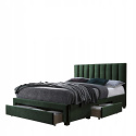 Halmar łóżko GRACE 160x200 z szufladami tapicerowane ciemny zielony velvet lite drewno kauczukowe dwuosobowe do sypialni