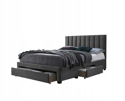 Halmar łóżko GRACE 160x200 z szufladami tapicerowane tkanina popiel velvet drewno lite kauczukowe dwuosobowe do sypialni