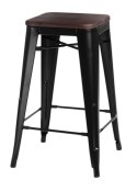 D2.DESIGN Hoker Stołek barowy Paris Wood 65cm czarny metalowy siedzisko drewno lakierowane sosna kolor orzech do kuchni baru