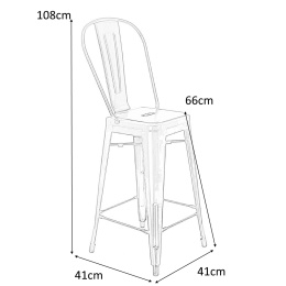 D2.DESIGN Stołek barowy Hoker Paris Back czarny inspirowany Tolix Krzesło barowe 66cm metal do domu i do lokalu