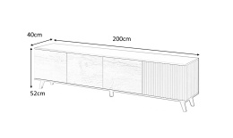 HALMAR stolik szafka RTV RANDOM RTV-3 200 cm dąb wotan/czarny MDF płyta meblowa okleinowany tworzywo PP do salonu