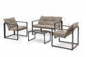 ZESTAW OGRODOWY ( sofa + fotel 2x + ława ), czarny / cappuccino SHARK HALMAR tapicerka tkanina korpus sztal malowana blat szkło