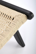 Halmar FODEN fotel wypoczynkowy, czarny / naturalny, materiał: drewno lite - kauczukowe/ sznurek