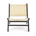 Halmar FODEN fotel wypoczynkowy, czarny / naturalny, materiał: drewno lite - kauczukowe/ sznurek