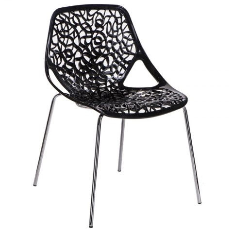 D2.DESIGN Krzesło Cepelia czarne siedzisko tworzywo wzór przypomina winorośl podstawa stal chromowana można sztaplować