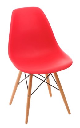 D2.DESIGN Krzesło P016W PP tworzywo czerwone, drewniane nogi wygodne i lekkie