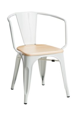 D2.DESIGN Krzesło Paris Arms Wood metalowe białe, siedzisko sosna naturalna