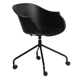 Intesi Krzesło Fotel na kółkach obrotowe Roundy czarne tworzywo podstawa metal czarny z podłokietnikami