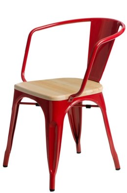 D2.DESIGN Krzesło Paris Arms Wood metalowe czerwone, drewno sosna naturalna
