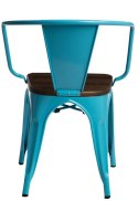 D2.DESIGN Krzesło Paris Arms Wood metalowe niebieskie, drewno sosnowe kolor orzech