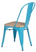 D2.DESIGN Krzesło Paris Wood niebieskie metalowe siedzisko drewno sosna naturalna