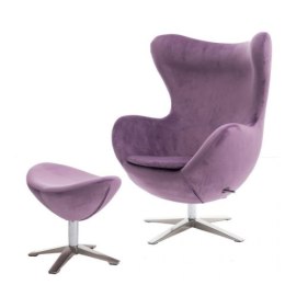 D2.DESIGN Fotel Jajo Velvet fioletowy z podnóżkiem