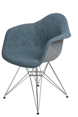 D2.DESIGN Krzesło P018 DAR Duo tapicerka niebiesko - szary podstawa metal chromowany z podłokietnikami