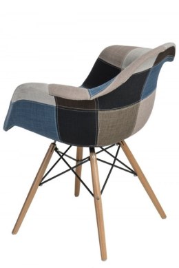 D2.DESIGN Krzesło P018W patchwork niebiesko-szary podstawa drewniana