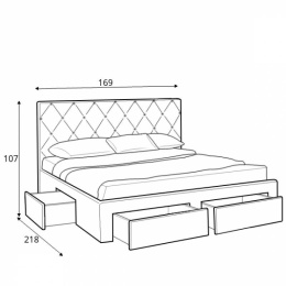 Halmar łóżko tapicerowane BETINA z szufladami 160x200 popielate tkanina drewno czarny
