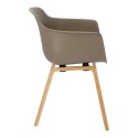 Intesi Krzesło z podłokietnikami Glad beżowe tworzywo PP nogi gięte drewno nowoczesne do każdego wnętrza