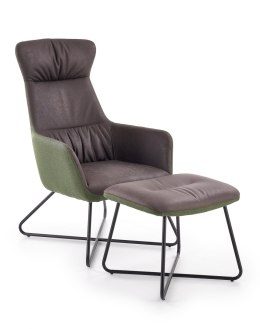 Halmar TINTO fotel wypoczynkowy z podnóżkiem, stelaż - czarny, tapicerka - ciemny popiel / ciemmy zielony