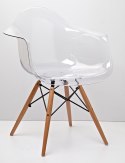 King Home Krzesło fotel ICE WOOD transparentny - poliweglan, podstawa drewno bukowe łączenia stal czarny