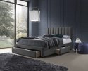 Halmar łóżko GRACE 160x200 z szufladami tapicerowane tkanina popiel velvet drewno lite kauczukowe dwuosobowe do sypialni