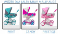 Milly Mally Wózek dla lalek Alice Prestige Mint głęboki składany Szary Miętowy